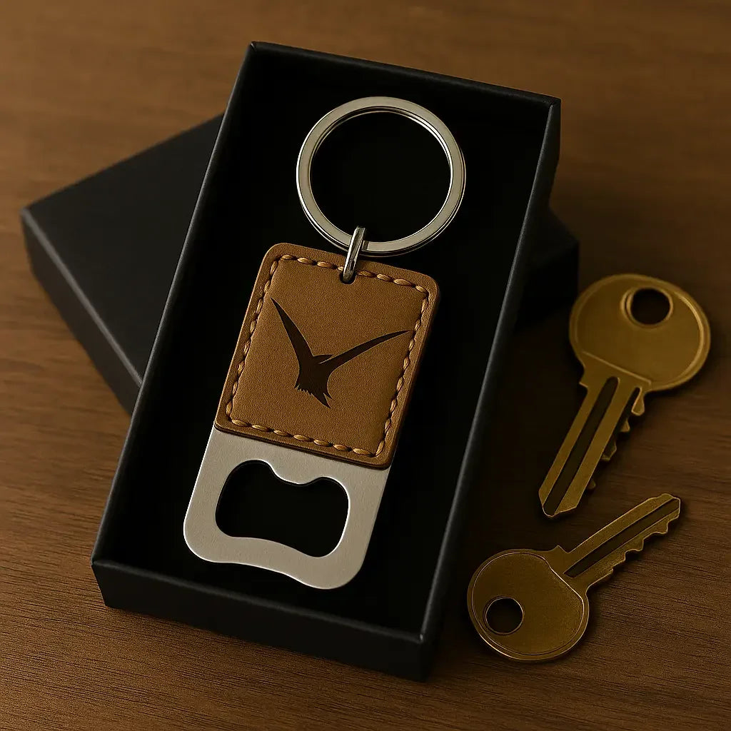 Leather Keychain with Bottle opener customize laser engraving Hadi Craft
