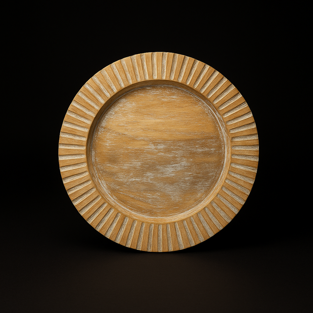 Handcrafted 13-Inch White Wooden Charger Plate – Artisan Dining Table Decor