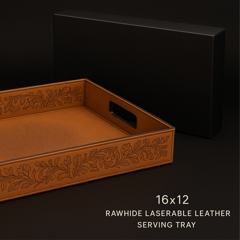 Serving tray Rawhide Leather customized laser engraving Serving Tray