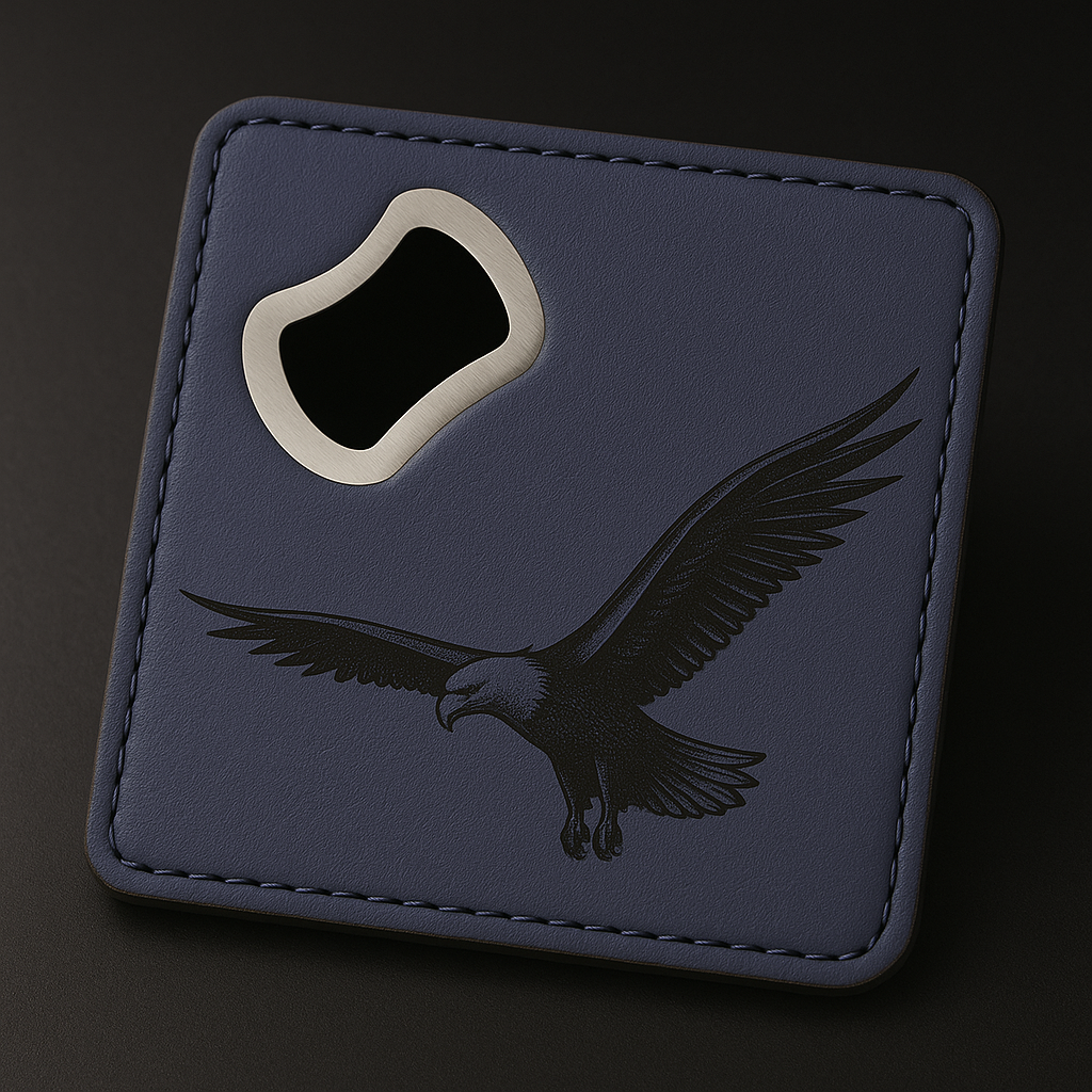 Leather Blue coaster wit engraving and bottle opener with Customize -  Coaster