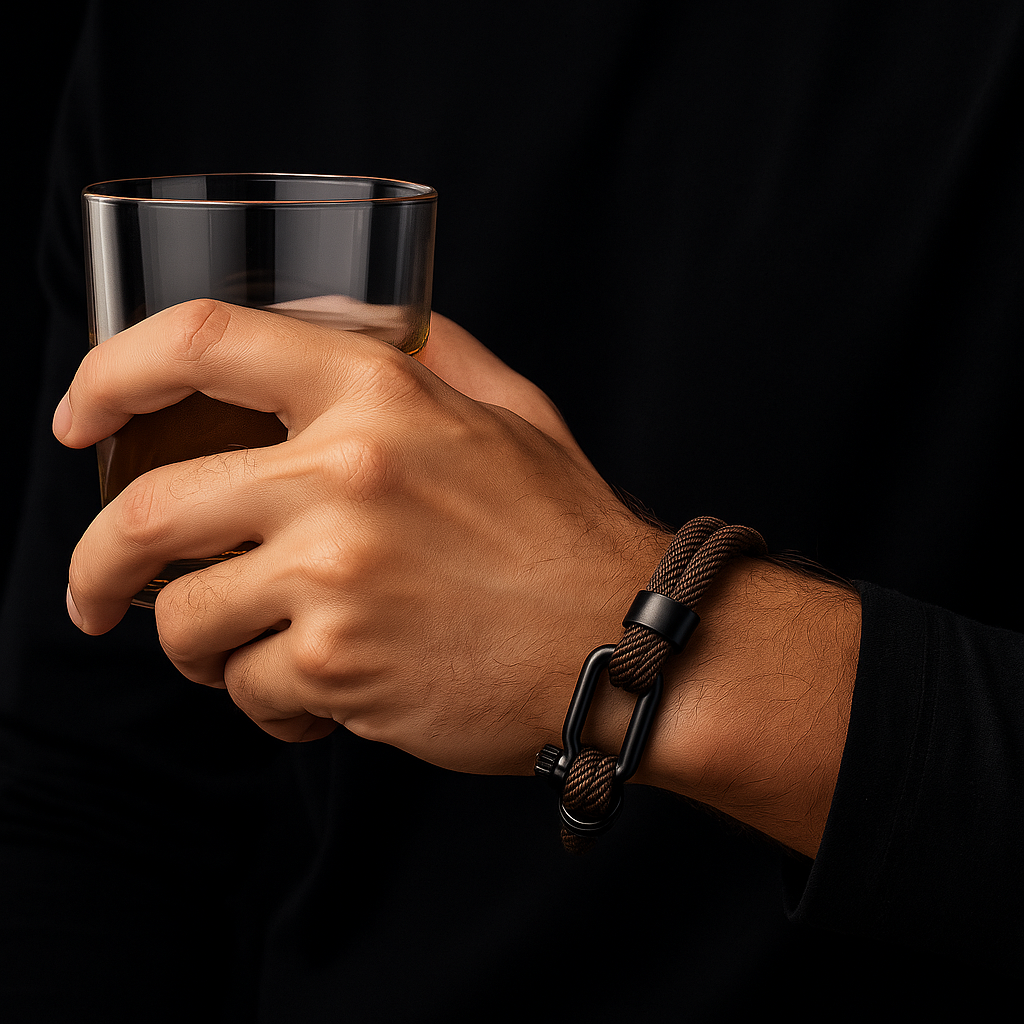 Gray Rope Bracelet – Men’s Nautical Bracelet with Black Stainless Steel Clasp