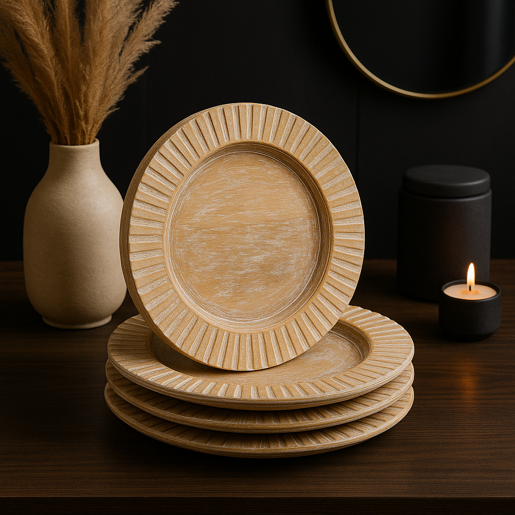 Handcrafted 13-Inch White Wooden Charger Plate – Artisan Dining Table Decor