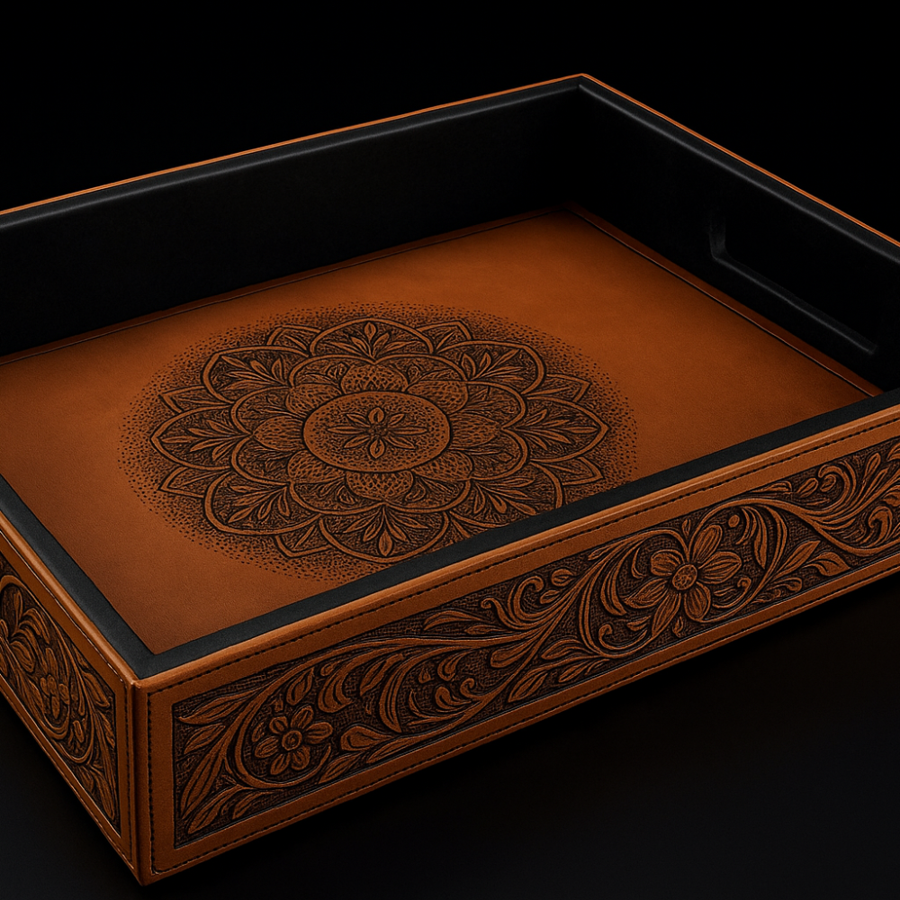 Serving tray Rawhide Leather customized laser engraving Serving Tray