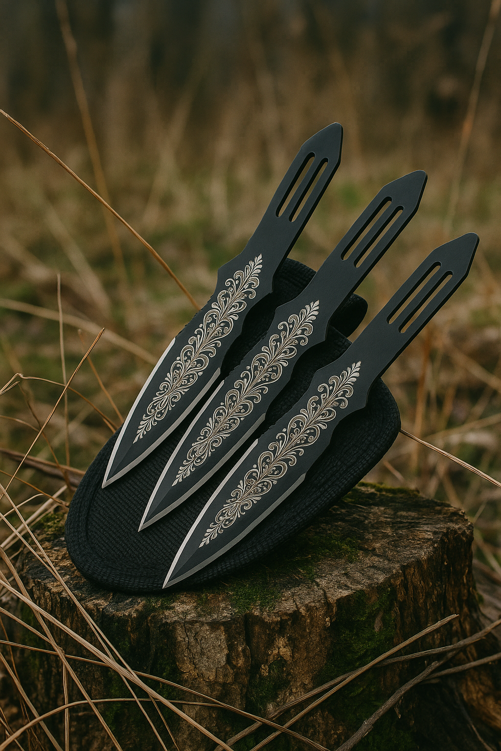 Custom Engraved 3-Piece Throwing Knife Set – 5.5″ Stainless Steel Two-Tone Blades with Nylon Sheath