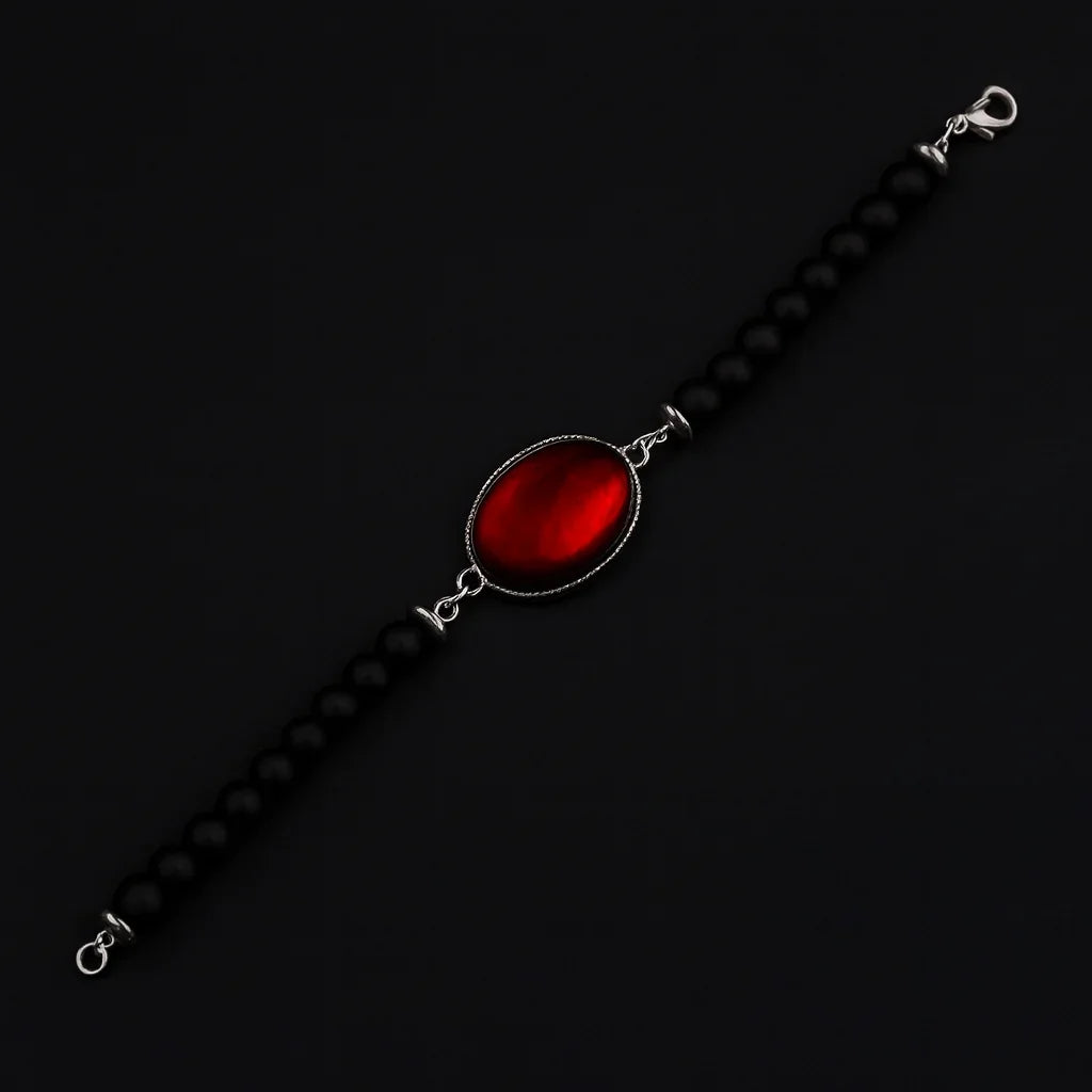 Handmade Natural Black Lava stone Bead Bracelet Hadi Craft