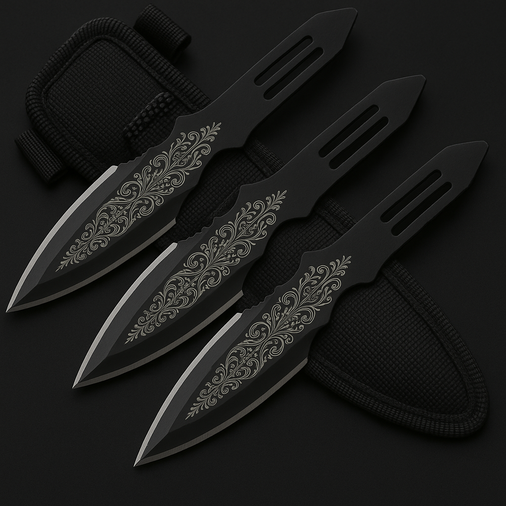 Custom Engraved 3-Piece Throwing Knife Set – 5.5″ Stainless Steel Two-Tone Blades with Nylon Sheath