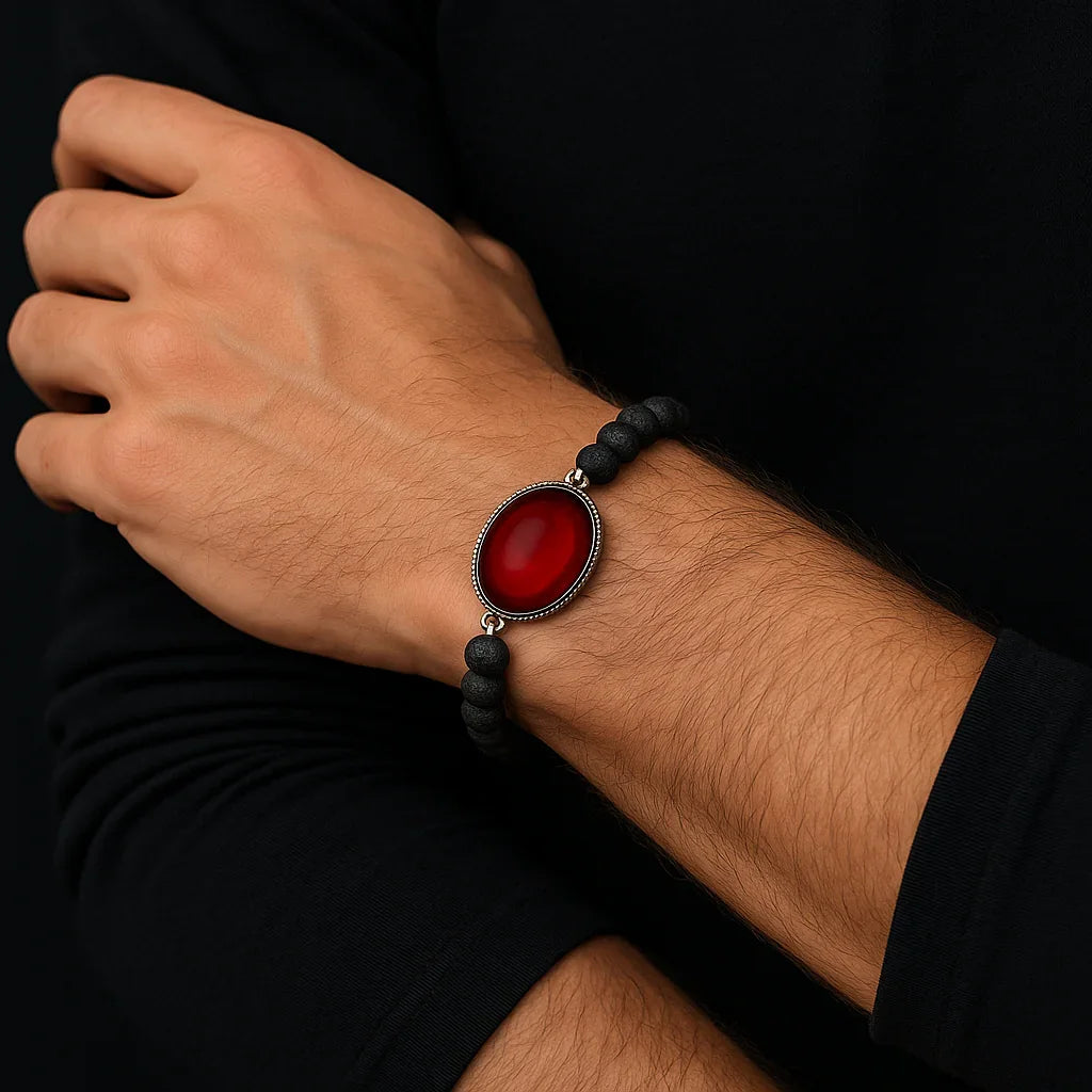 Handmade Natural Black Lava stone Bead Bracelet Hadi Craft