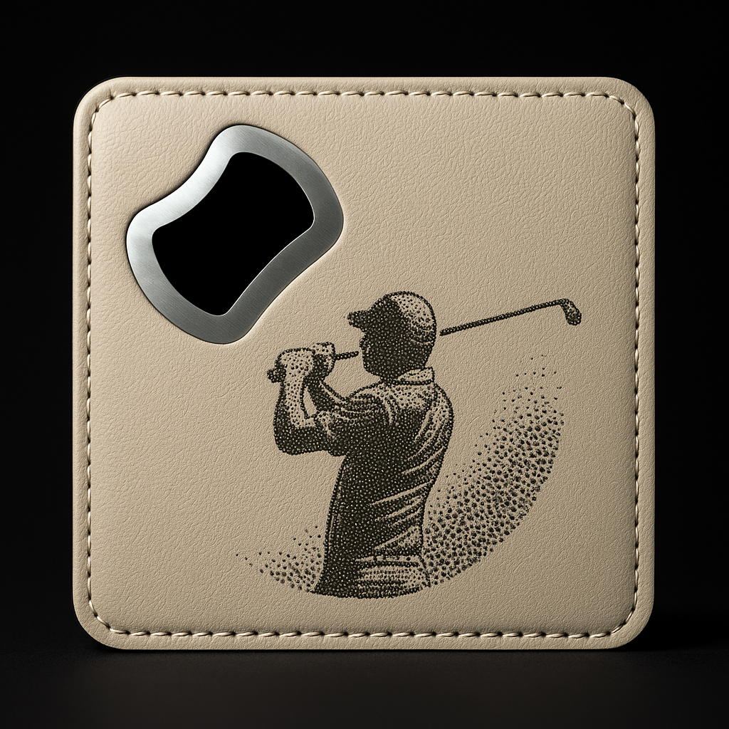 Leather Coaster and Bottle Opener with customize Engraving -  Coaster