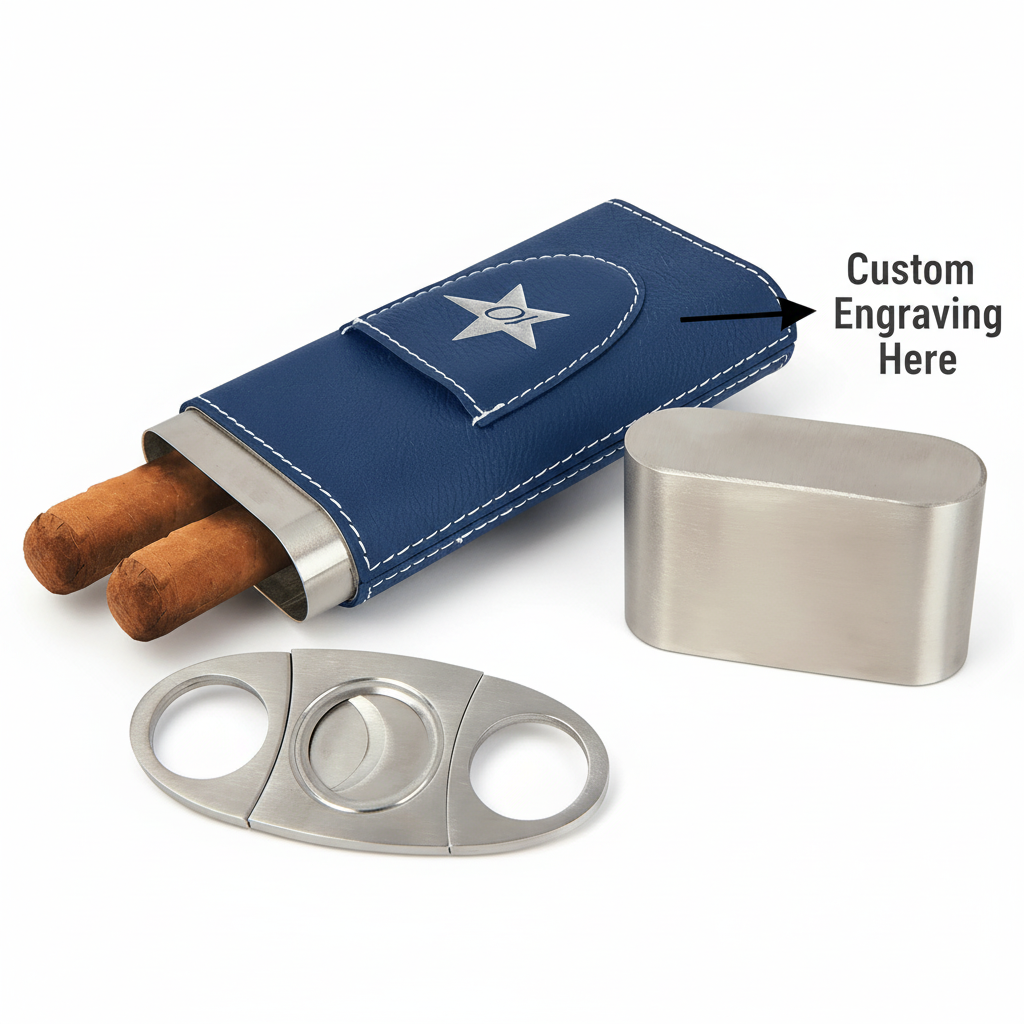 Laserable Leatherette Cigar Case with Cutter – Personalized Engraving