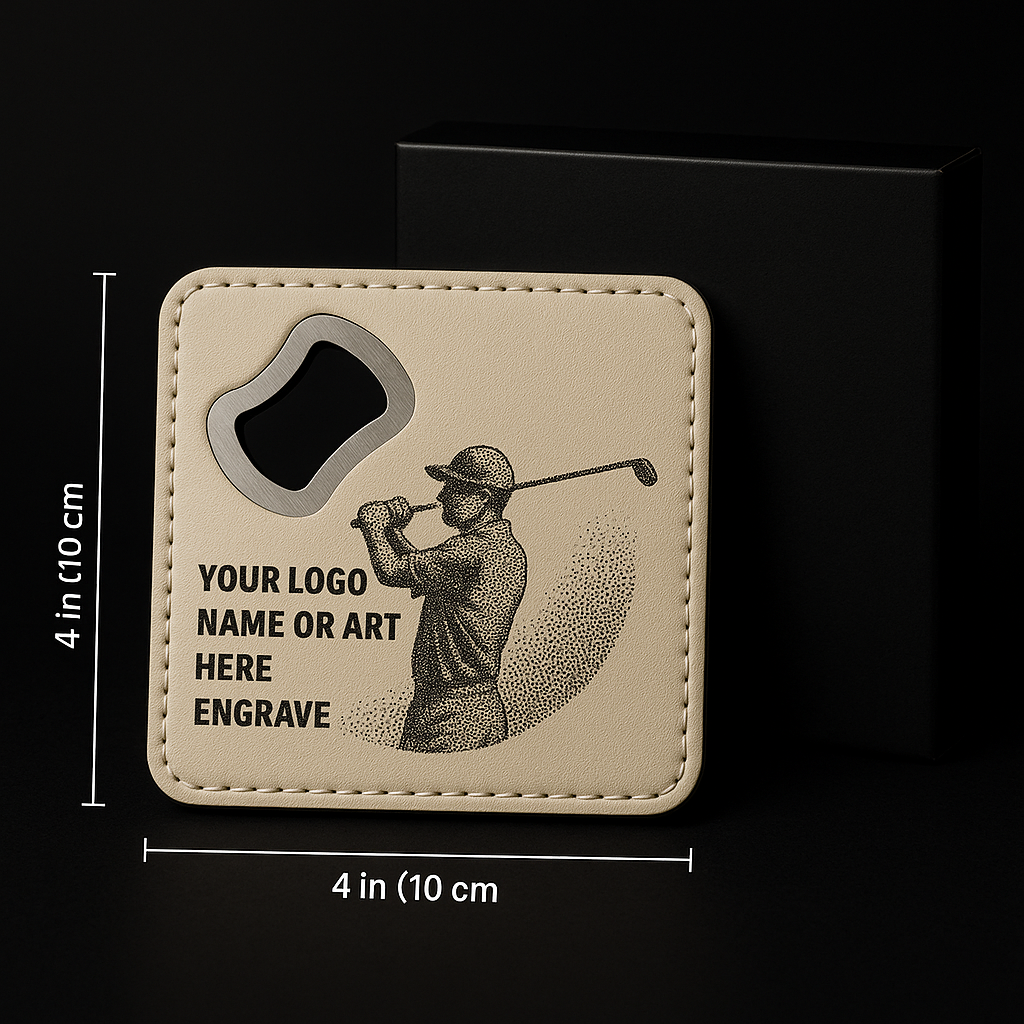 Leather Coaster and Bottle Opener with customize Engraving -  Coaster