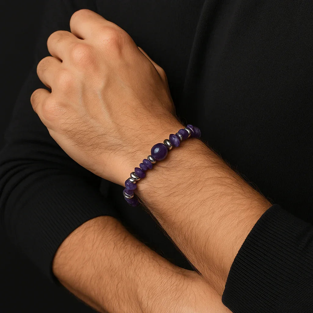 Handmade Natural Blue stone and chip Bead Bracelet Hadi Craft