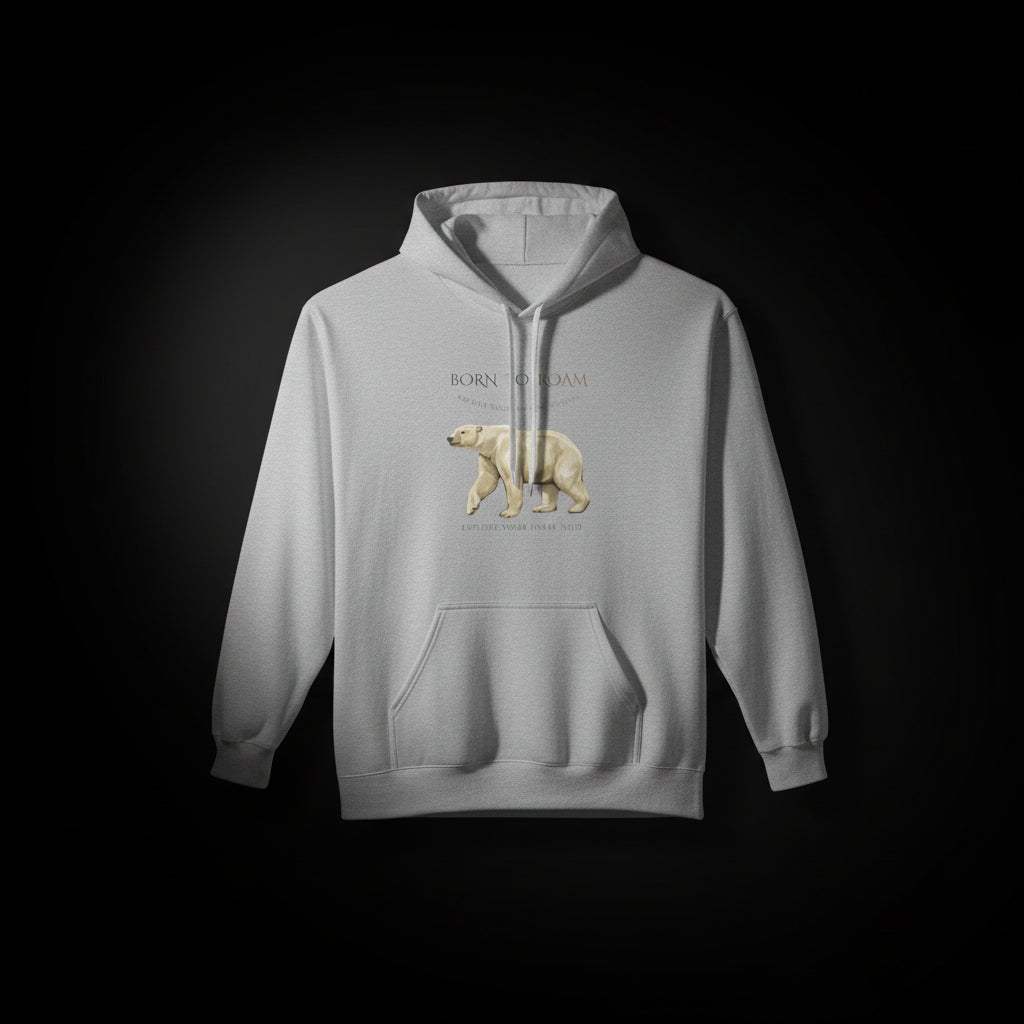 Polar Bear “Born to Be Wild” Hoodie — Minimal Animal Graphic Fleece