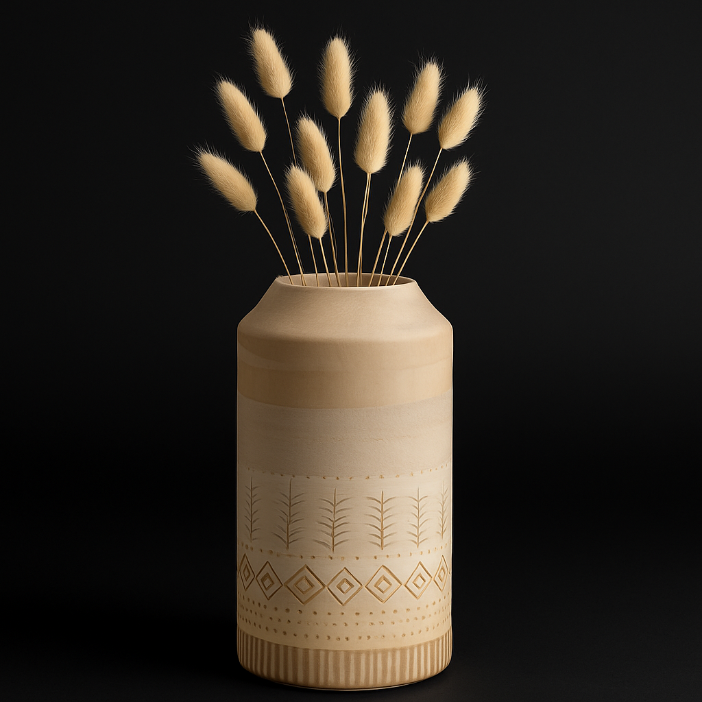 Handmade Modern Wood Accent Vase – Ceramic Bamboo Design Decor