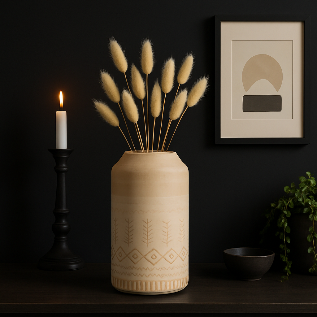 Handmade Modern Wood Accent Vase – Ceramic Bamboo Design Decor