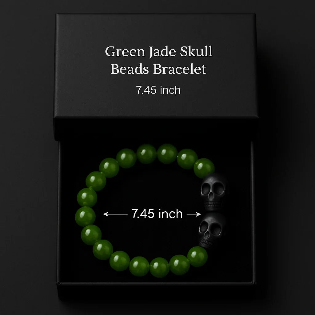 Handmade Natural Green and black Skull stone Bead Bracelet Hadi Craft