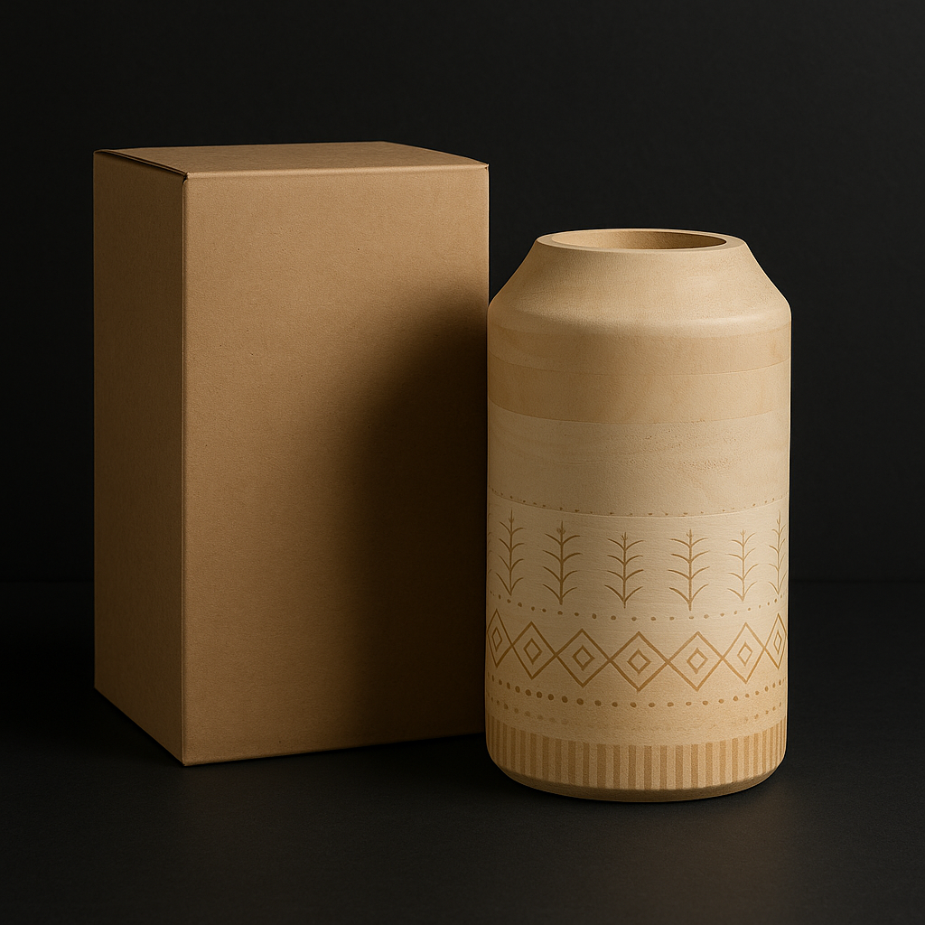 Handmade Modern Wood Accent Vase – Ceramic Bamboo Design Decor