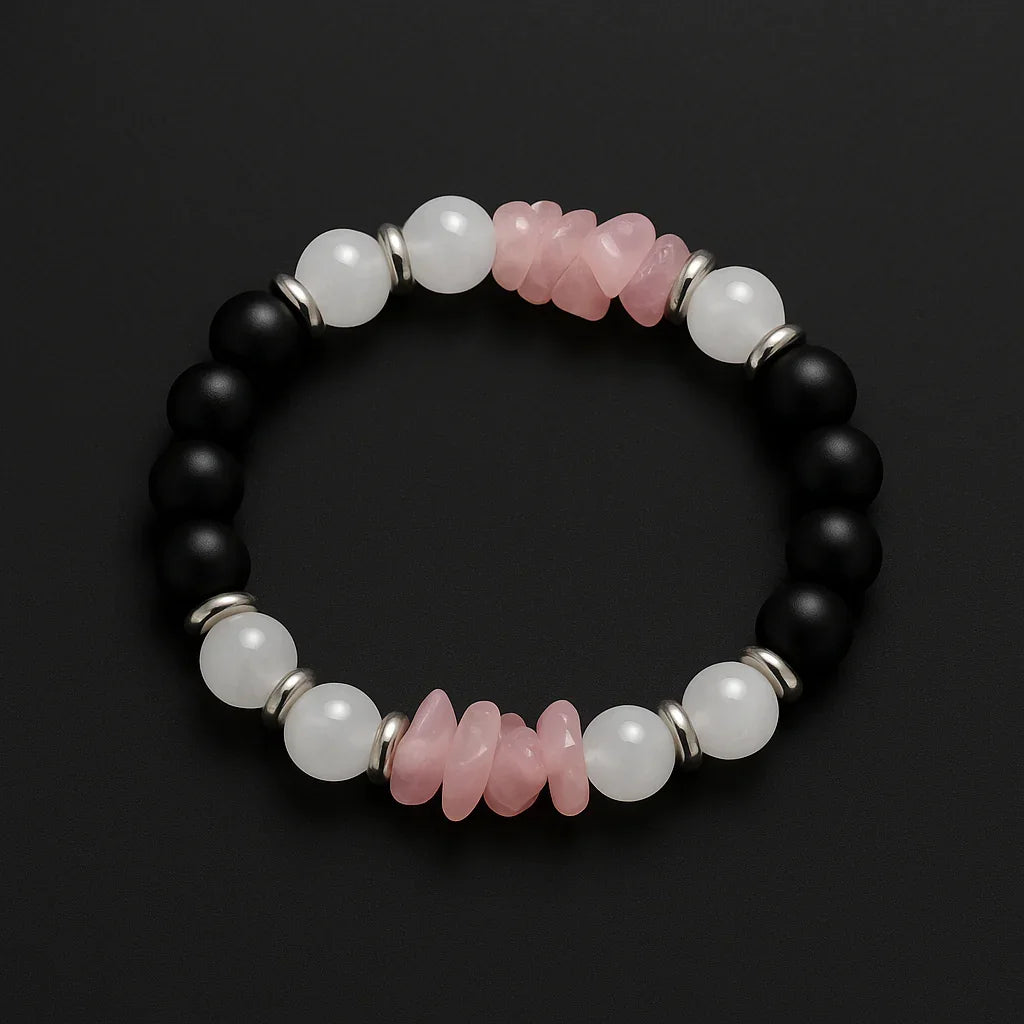 Handmade Natural black onyx and pink chip stone Bead Bracelet Hadi Craft