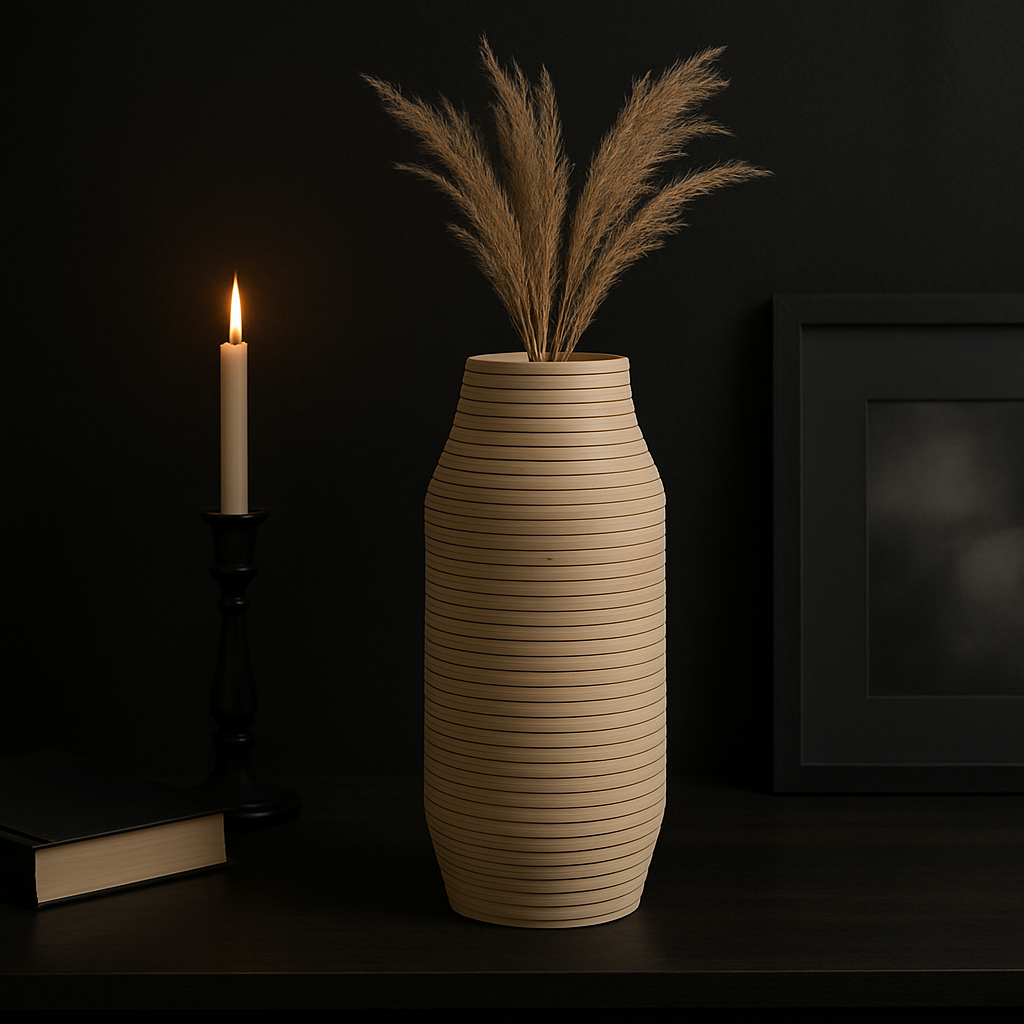 Handmade Modern Wood Accent Vase – Ceramic Bamboo Design Decor (7×18 in)