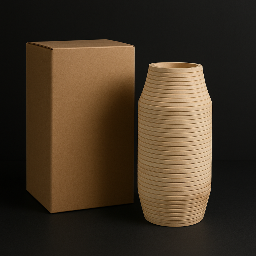 Handmade Modern Wood Accent Vase – Ceramic Bamboo Design Decor (7×18 in)