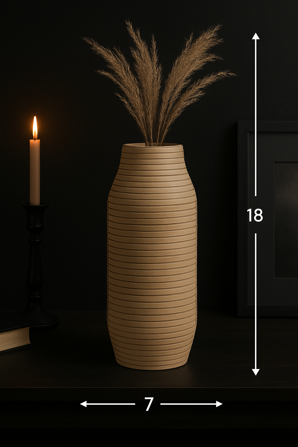 Handmade Modern Wood Accent Vase – Ceramic Bamboo Design Decor (7×18 in)