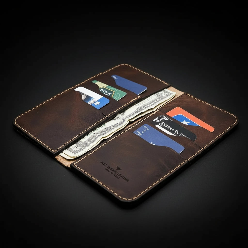 Houstonian Long Leather Wallet for Men – Full-Grain & Personalized | Handmade in USA