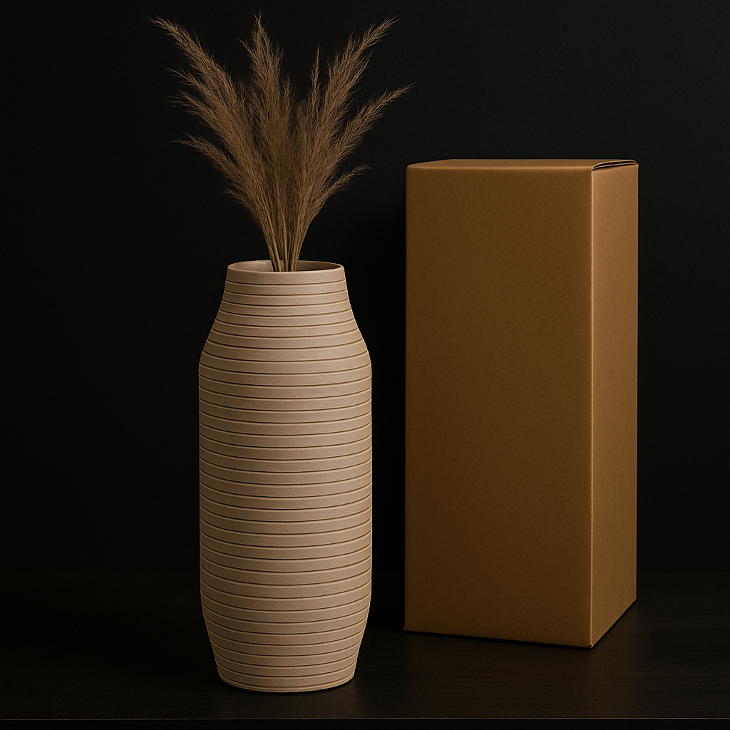 Handmade Modern Wood Accent Vase – Ceramic Bamboo Design Decor (7×18 in)