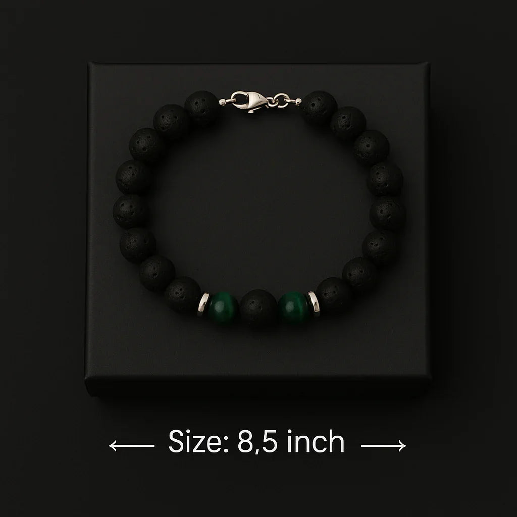 Natural black Lava and Green Tiger Eye stone Bead Bracelet Hadi Craft