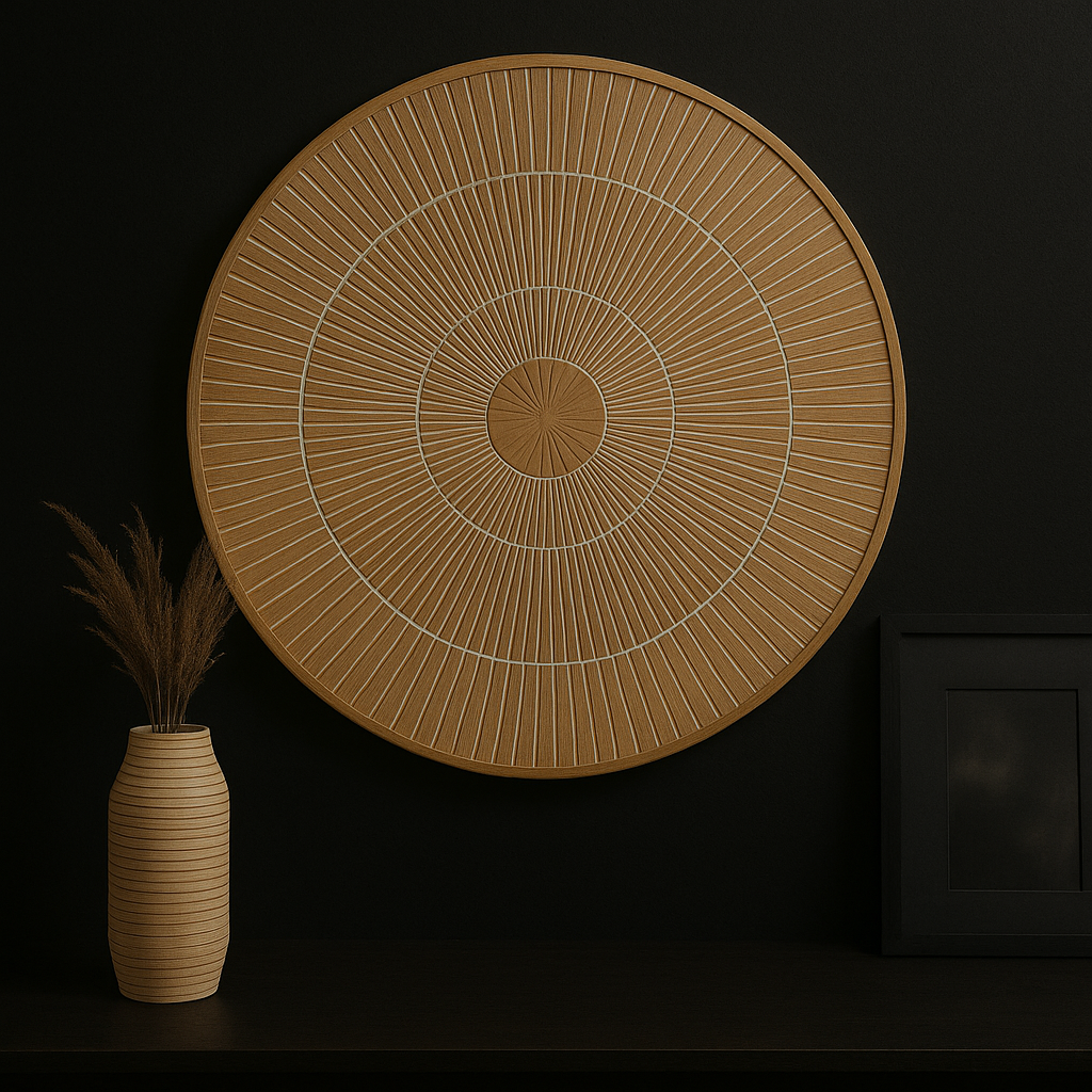 Handcarved 36-Inch Round Wooden Wheel Wall Decor – Statement Wall Art