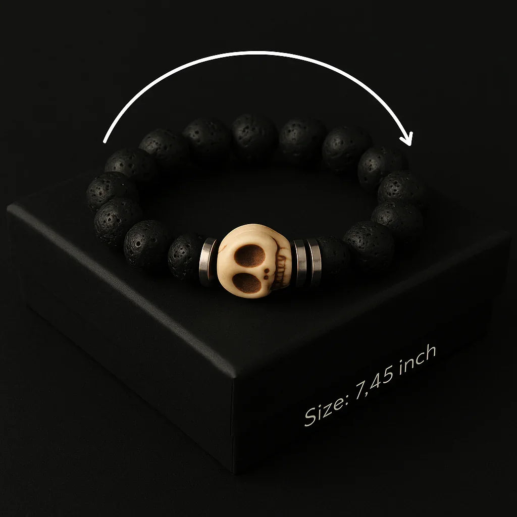 Natural black Lava and white skull stone Bead Bracelet Hadi Craft