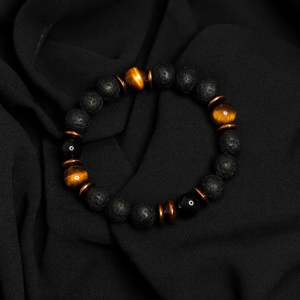 Black Lava and Tiger eye stone Bead Bracelet Hadi Craft