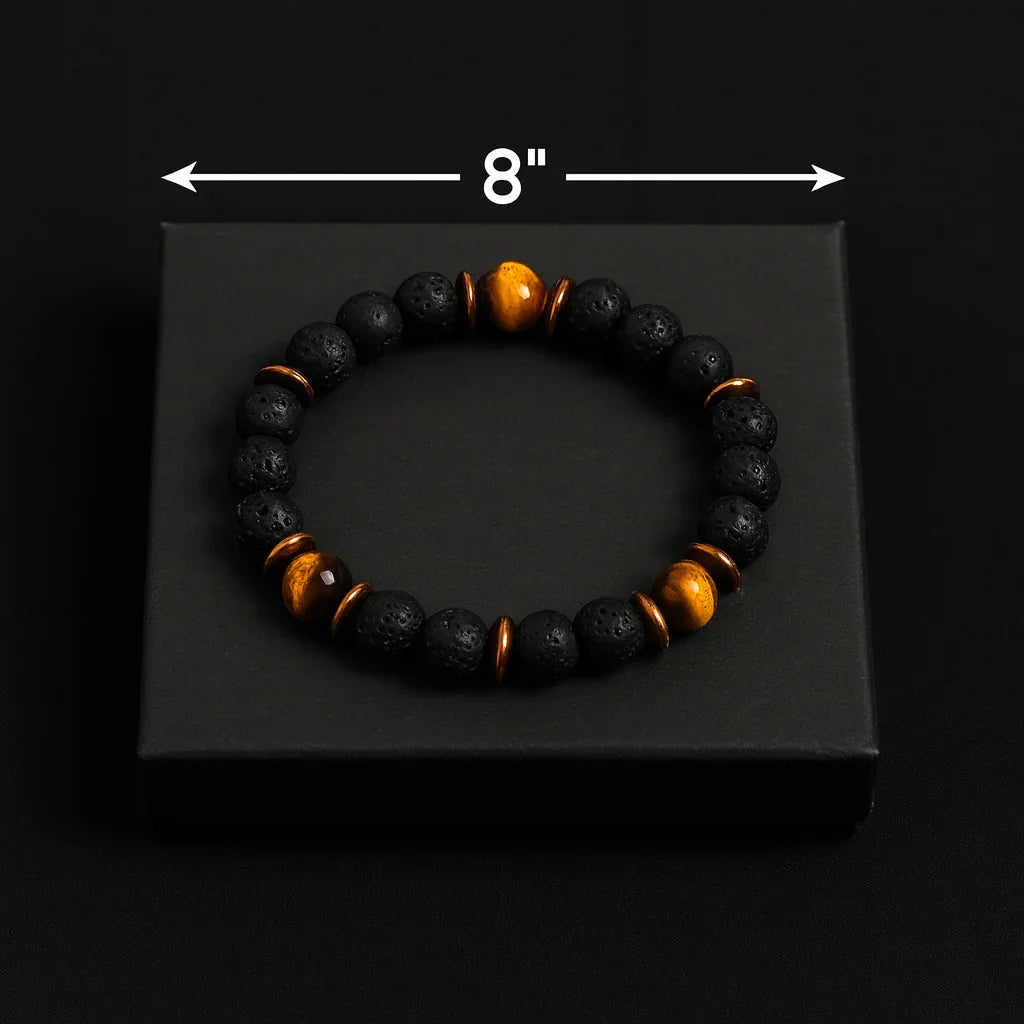 Black Lava and Tiger eye stone Bead Bracelet Hadi Craft