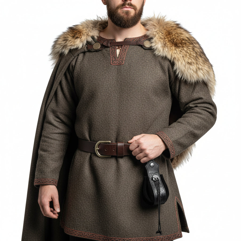 Medieval Viking Leather Sling Bag – Nordic Embossed Coin Purse for Men