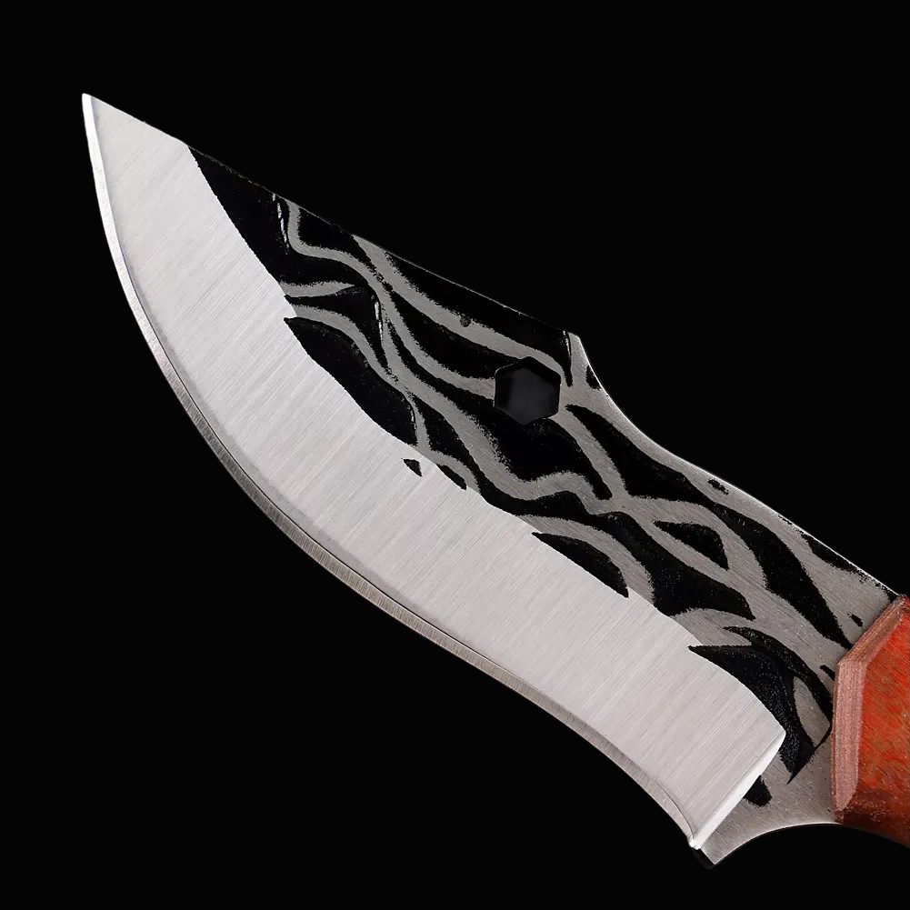 Sharp Edge Full Tang Fixed Blade Hunting Knife | Wooden Handle Outdoor Camping Knife with PU Leather Sheath