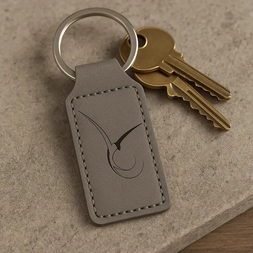 Gray Leather Rectangle Keychain customize laser engraving Hadi Craft