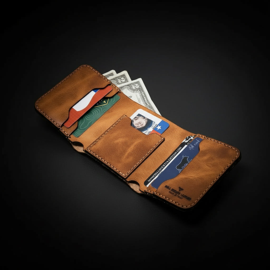 Handmade Leather Trifold Wallet for Men – Full-Grain & Personalized | The Trinity | Hadi Craft USA