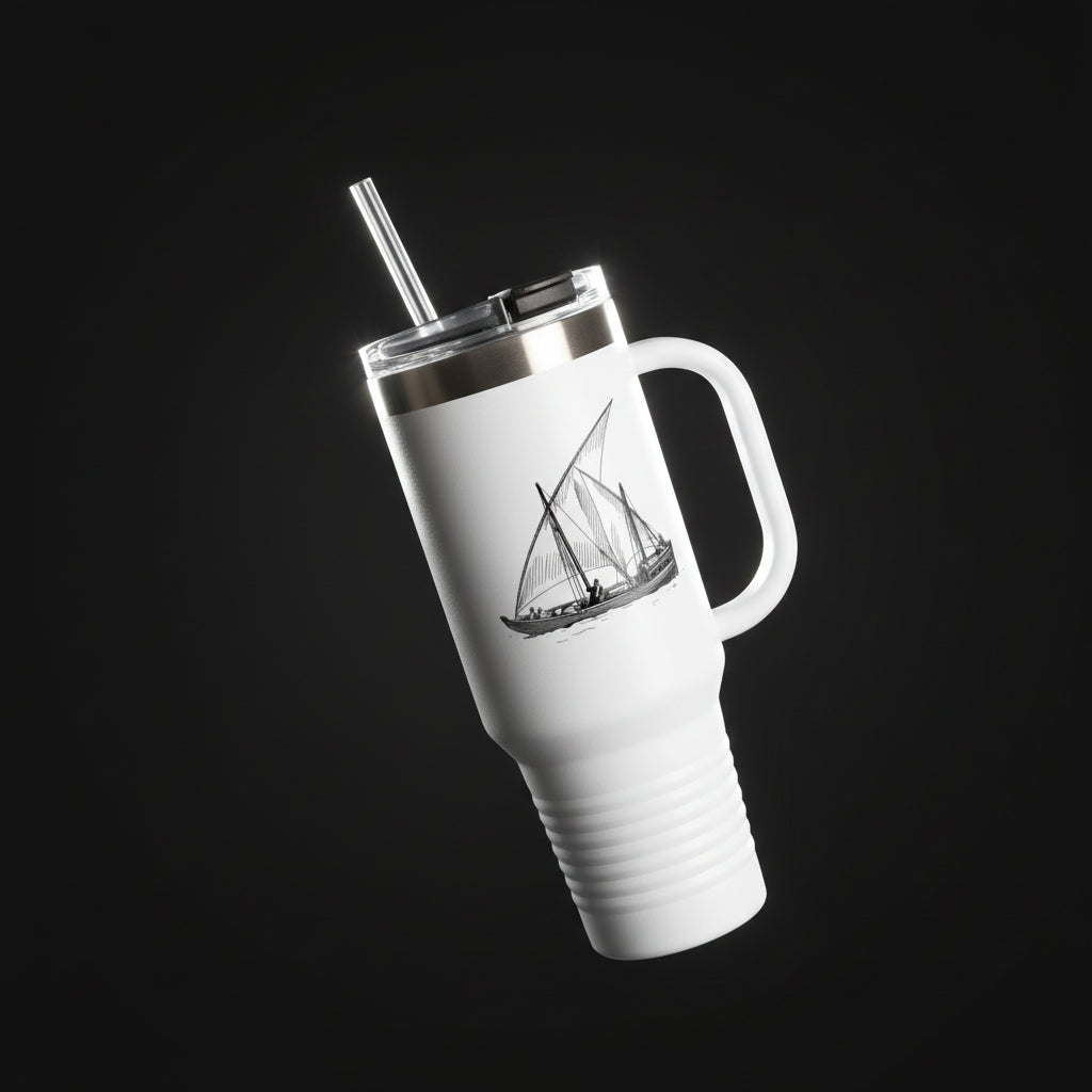 40oz Insulated Travel Mug with Handle – Stainless Steel Tumbler with Classic Sailing Dhow Design