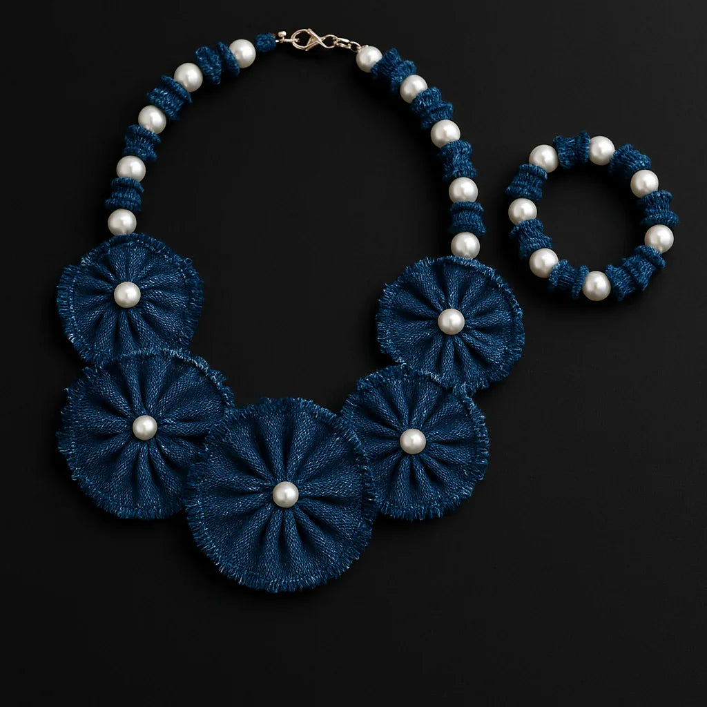Handmade Denim Necklace and Bracelet set Hadi Craft