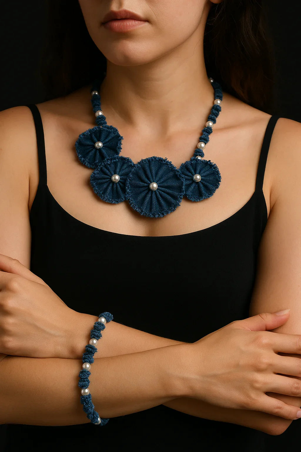 Handmade Denim Necklace and Bracelet set Hadi Craft