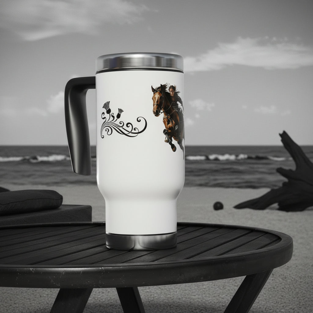 Horse Rider Travel Mug 14oz – Stainless Steel Insulated Tumbler with Handle | Spill-Resistant BPA-Free Mug for Equesestrians