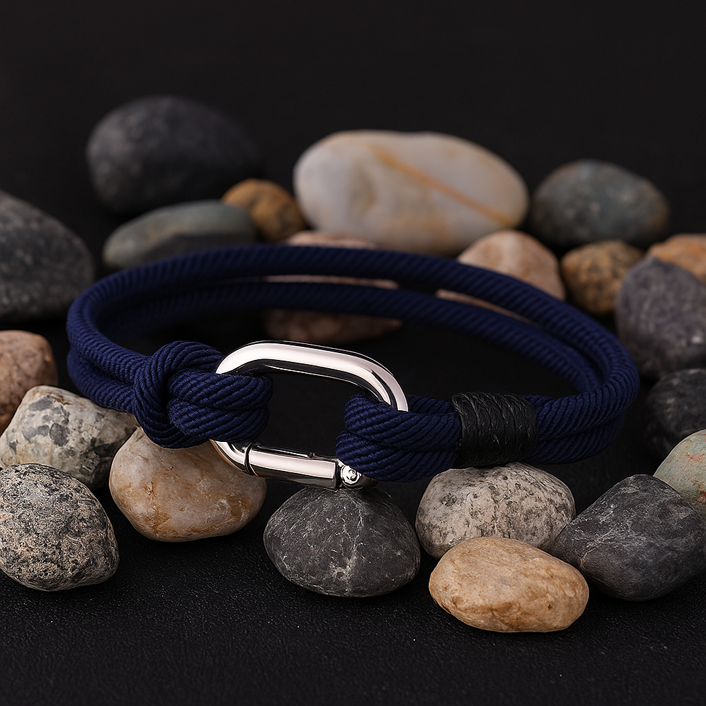 Navy Blue Rope Bracelet – Minimalist Men’s Nautical Bracelet with Stainless Steel Clasp