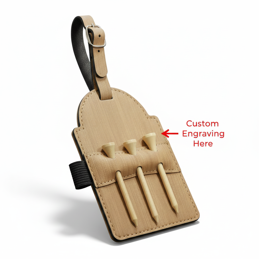 crafted 5x3 laserable leatherette tag, engineered for discerning golfers