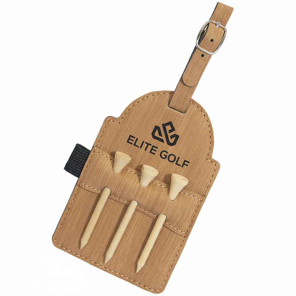 crafted 5x3 laserable leatherette tag, engineered for discerning golfers