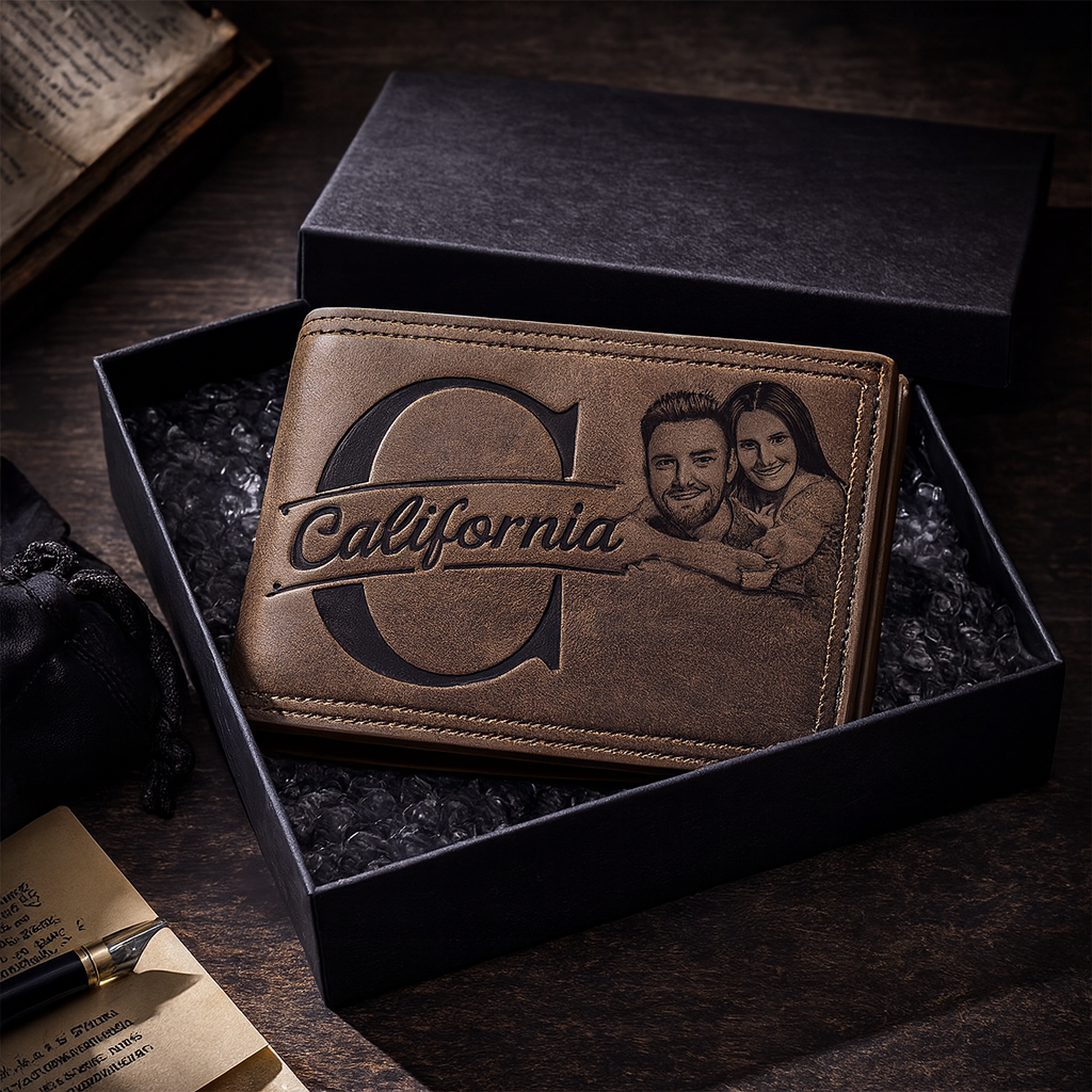 Personalized Photo Engraved Men’s Wallet Custom Picture Memorial