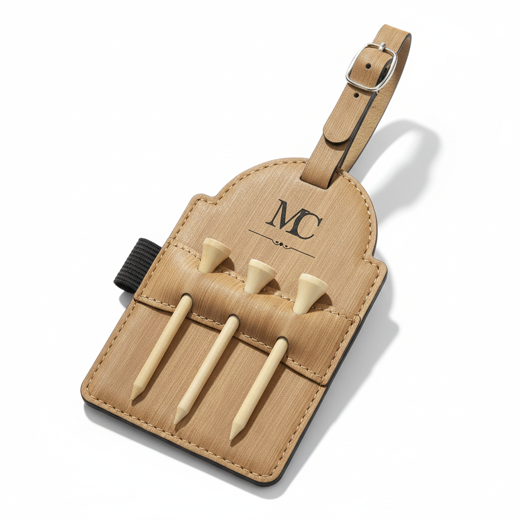 crafted 5x3 laserable leatherette tag, engineered for discerning golfers