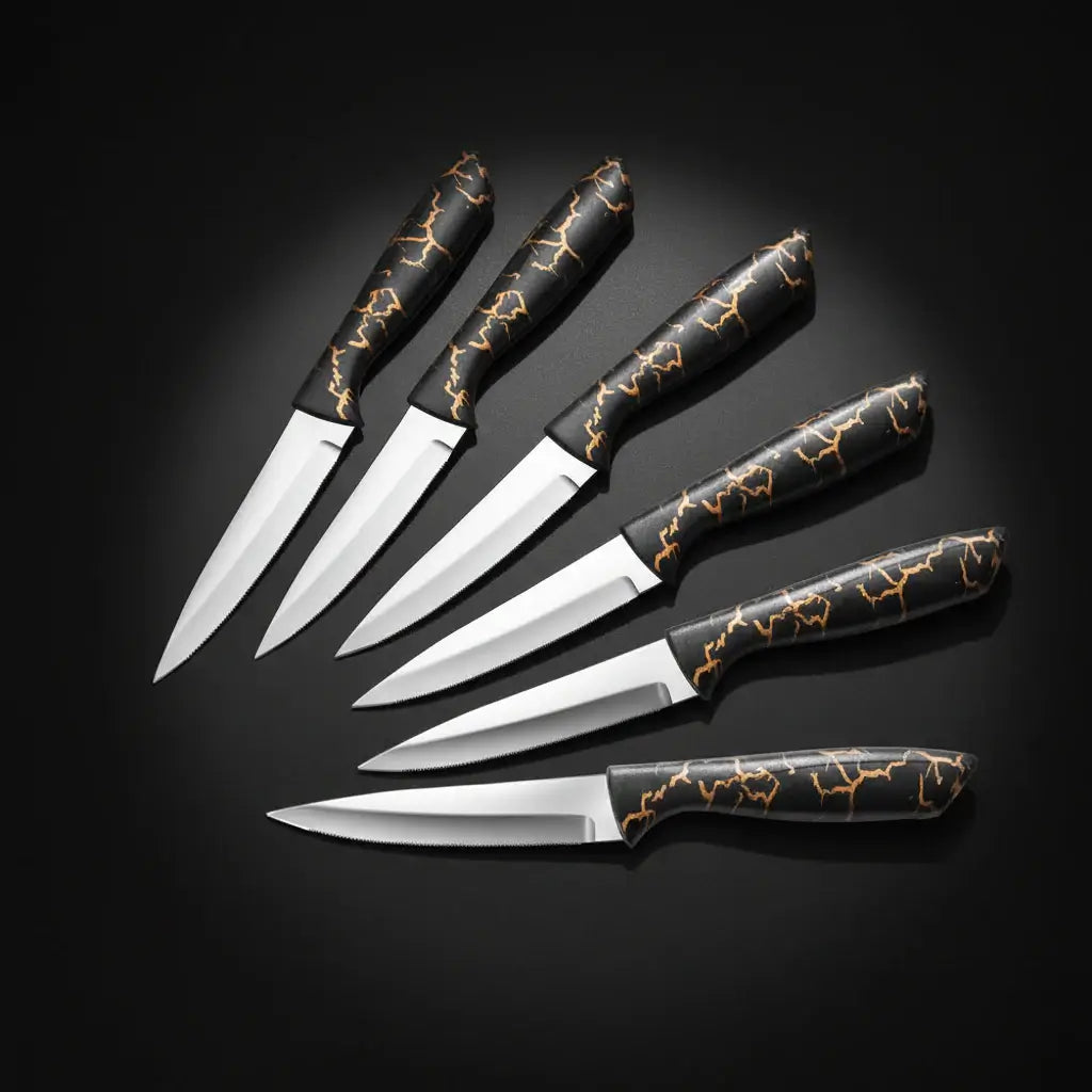 6-Piece 3Cr13 Stainless Steel Steak Knife Set with Marble-Pattern Handles - Hadi Craft