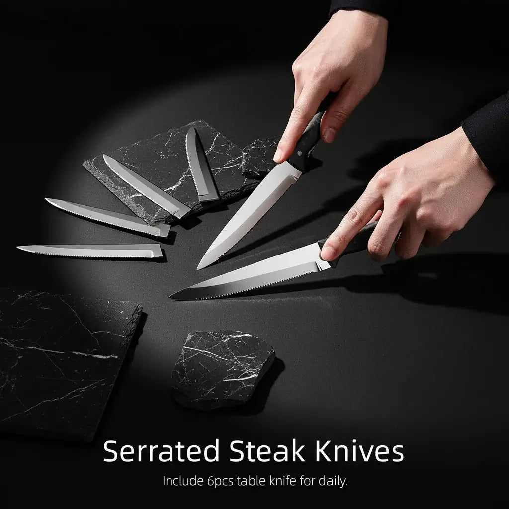 6-Piece 3Cr13 Stainless Steel Steak Knife Set with Marble-Pattern Handles - Hadi Craft