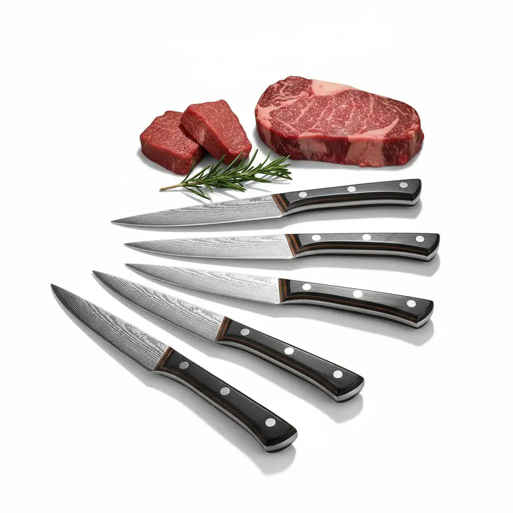 6-Piece Non-Stick Stainless Steel Steak Knife Set with Wooden Handles - Hadi Craft