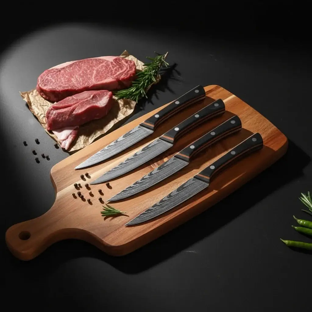 6-Piece Non-Stick Stainless Steel Steak Knife Set with Wooden Handles - Hadi Craft