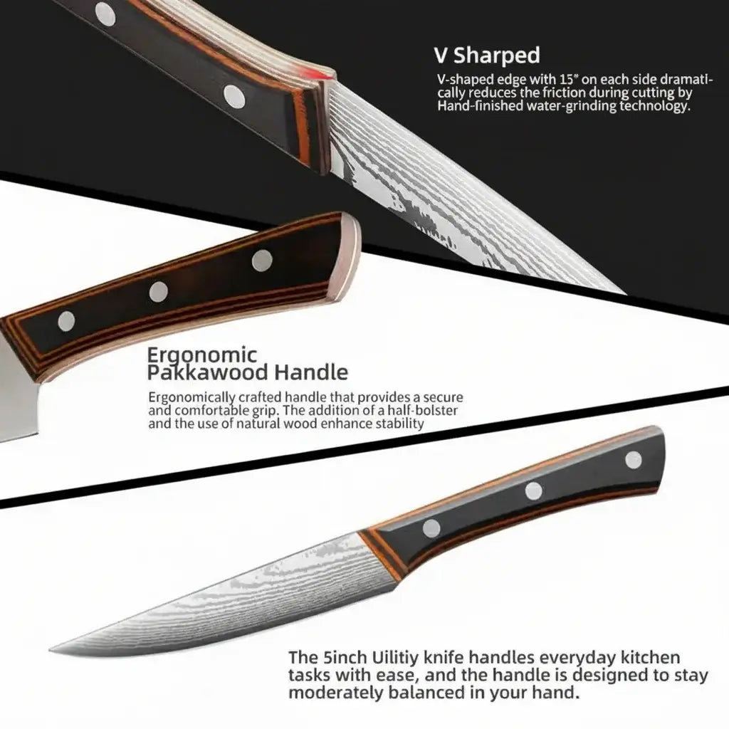 6-Piece Non-Stick Stainless Steel Steak Knife Set with Wooden Handles - Hadi Craft