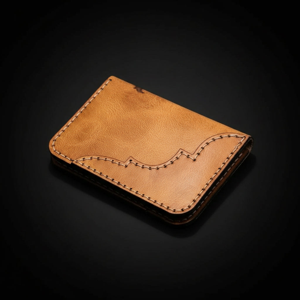 Brown leather wallet on a wooden surface Hadi Craft USA